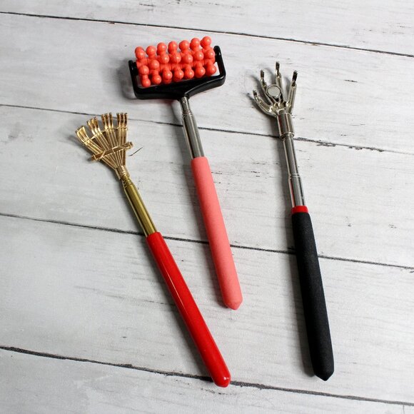 Back Scratcher Message Roller Tool Lot Portable Extendable Telescopic Handles - Picture 1 of 5